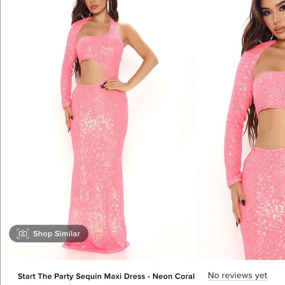 Coral Pink sequin evening gown prom dress